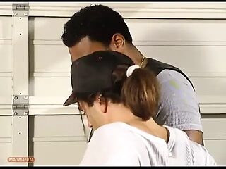 German milf and her friends get double fucked in the car garage by a black stud