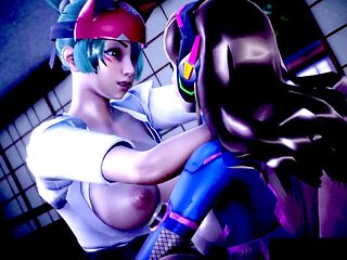 D Va and Kiriko from Overwatch get steamy with some intense lesbian ass fingering by Heretoo