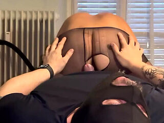 Wife in pantyhose handjob makes him cum hard - Amateur Italian couple fetish