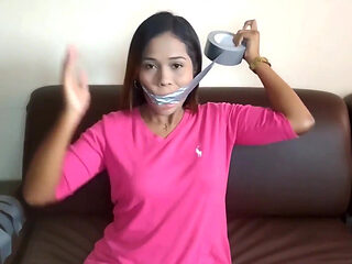 Duct Tape Cleave Gagged Beauty Has Sensitive Gag Reflex!