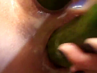 Cucumbers in My Ass and Pussy Make Me Squirt Anal Fisting with Vegetables