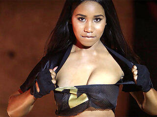 Petite black girl enjoyed passion posing