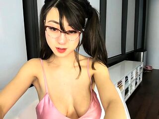 Horny amateur masked Asian teen toying on webcam show