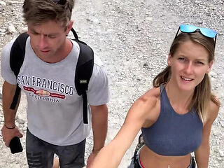 Hot blonde with big natural tits rides motorcycle then gets fucked and sucks big cock outdoors