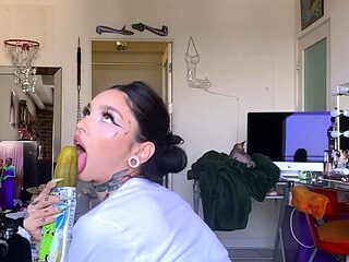 Busty curly brunette with big boobs fucks on couch