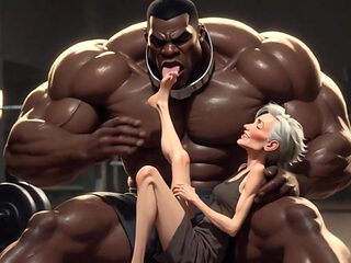 Granny Moaning in Pleasure - Strong Black Man Sucking Her Feet