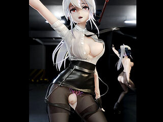 [mmd] Haku-thumb up Ol Uniform, Pencil Skirt, Crotch-cut Black Stockings, Erotic Marks