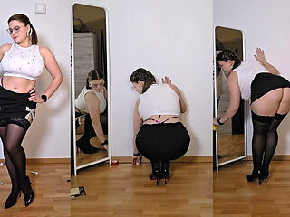 Sexy Secretary Cleaning Tease - Bend Over & Under Skirt Views