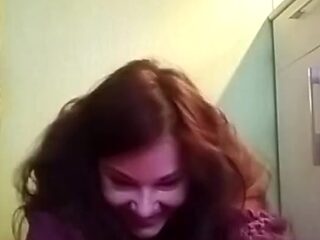 Horny wife shows off her shaved and gaping pussy during a wild pussy show