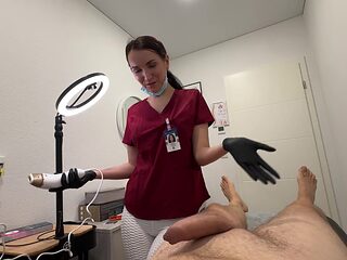 A cheeky client unceremoniously gropes but excites an equally dirty nurse on a laser
