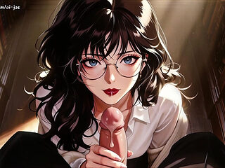 glasses beautiful woman , the private study session in the library.Super temptation. AI generated