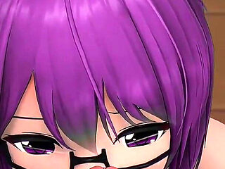 Kagura Suzu Oral Blowjob Facial Eyaculation Glasses Girl Hentai Mmd 3D Purple Hair Color Edit Smixix