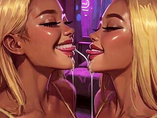 Blonde Lesbians Tongue and Kiss Fetish, Ai Animation