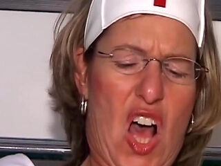 Mature Nurse Spreads Wide for Intense Toy Play While Sucking