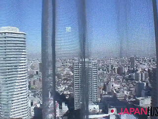 Petite Japanese MILF in fishnet stockings