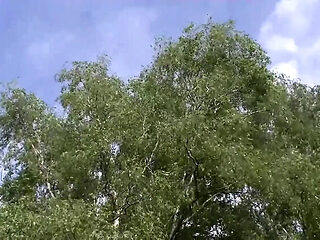 German MILF seduces guy with huge cock for outdoor barn fuck and blowjob