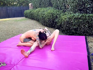 Oil Sex Wrestling with Strap on Punishment Round - Mars Solo & Parker Skyes Get Naked and Oiled up and Compete with Scissorholds