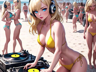 Anime Sexy DJ on the Beach Synthwave Retrowave