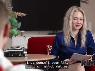 Blonde interviewer sucks and rims her boss in dirty doggy style