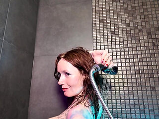 Slow Motion Shower Worship, Nude Cinematic Wet Goddess Body, Sensual Water Play, Glistening Close-up
