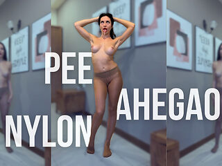 Pee in Nylon Pantyhose, Spit on Boobs, Ahegao