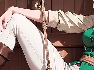 Blonde Pirate Captain! Green Uniform & Rough Ropes on a Sunny Deck. Languid Poses, Long Legs Exposed, and That Teasing Gaze