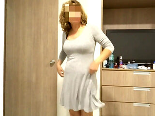 My Stepmother Undresses and Pees Before Putting on Her Bikini to Go to the Beach.
