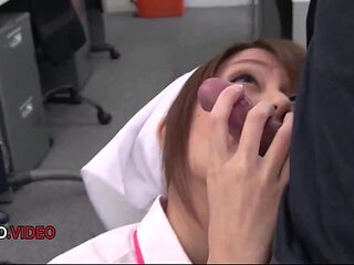 Asian secretary Chihiro Akino delivers a deep and hot blow job