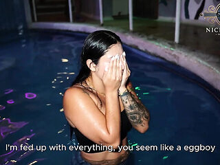 Big Ass Latina Stepbrother's Girlfriend Fuck - Surprise Pool Threesome with Salome Gil & NickJowel