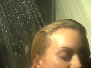 Elegant blonde gets her bald pussy pounded hard in the living room