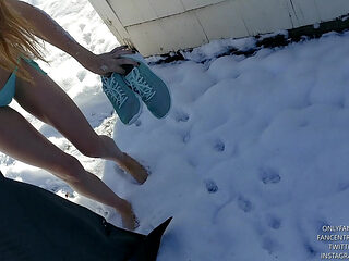 Bikini Snow Angel and Walking Barefoot