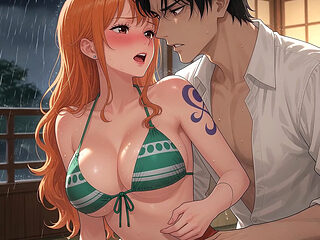 Nami is a slut, she heats her best friend until she eats his big cock and swallows his milk - AI-generated content