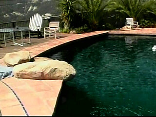 Platinum blonde MILF fucked wildly by the pool