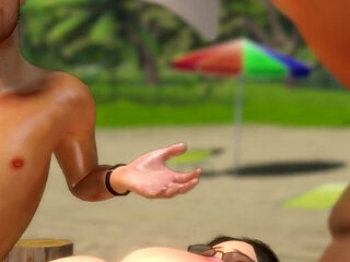 Friendly Housewife by White Foam - Getting Drilled by an Old Man, on the Beach, Behind Her Husband 12