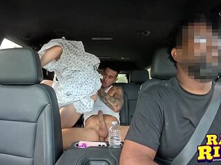 Petite brunette rides and gets fingered in dog cone action