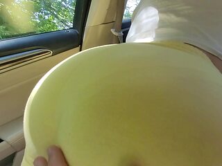 Hot girlfriend's wet white panties on her perfect booty drive me wild in the car