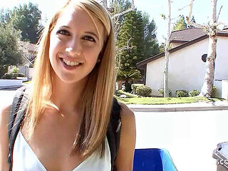 Blonde Teen with Small Tits Fucks Older Guy Next Door While Wife Is Away