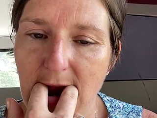 Stepmom Plays with Her Smelly Pussy at the Back of the Bus, Then Sniffs and Sucks Her Stinky Fingers!