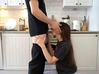 My Roommate Fucks Me Hard in Kitchen and Cums Inside Pussy -