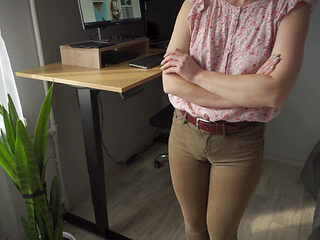Naughty Colleague Showing off Wedgie Pussy
