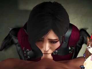 Resident Evil parody: Lyon's huge cock in Ada Wong's mouth