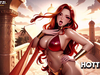 Hot Redhead Beauty Teases on Desert Palace Terrace Then Gets Face Covered