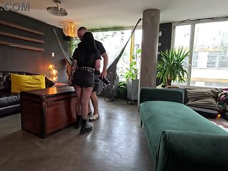 Photoshoot of a tatted model with vampire fangs completes with her gulping cameraman XAVIphoto's monstrous fuckpole