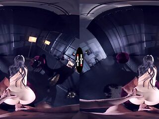 Sexy Asian maid Riri gets her shaved pussy fucked hard in this DarkRoomVR scene