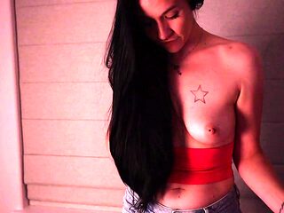 Small titted brunette teen fingering on the bed