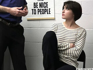 Petite Teen Brunette Office Babe Caught Stealing - Security Guard Strip Search & Hard Punish Creampie