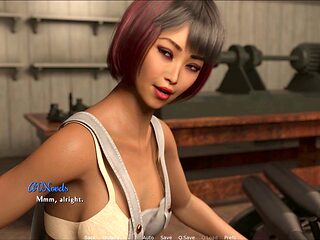 Hot blonde character in a 3D erotic visual novel with big tits and gameplay walkthrough