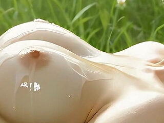 Beautiful Nude Woman with Honey Brown Hair Gentle Clit Circles by Stream