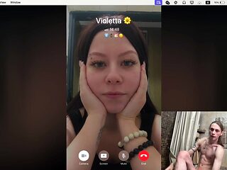 Webcam model makes him cum twice via private call