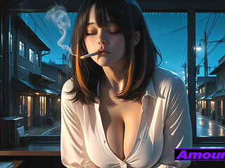 Cigarette Kiss, AI Babe Strokes 3D Cock Deep Before Cum